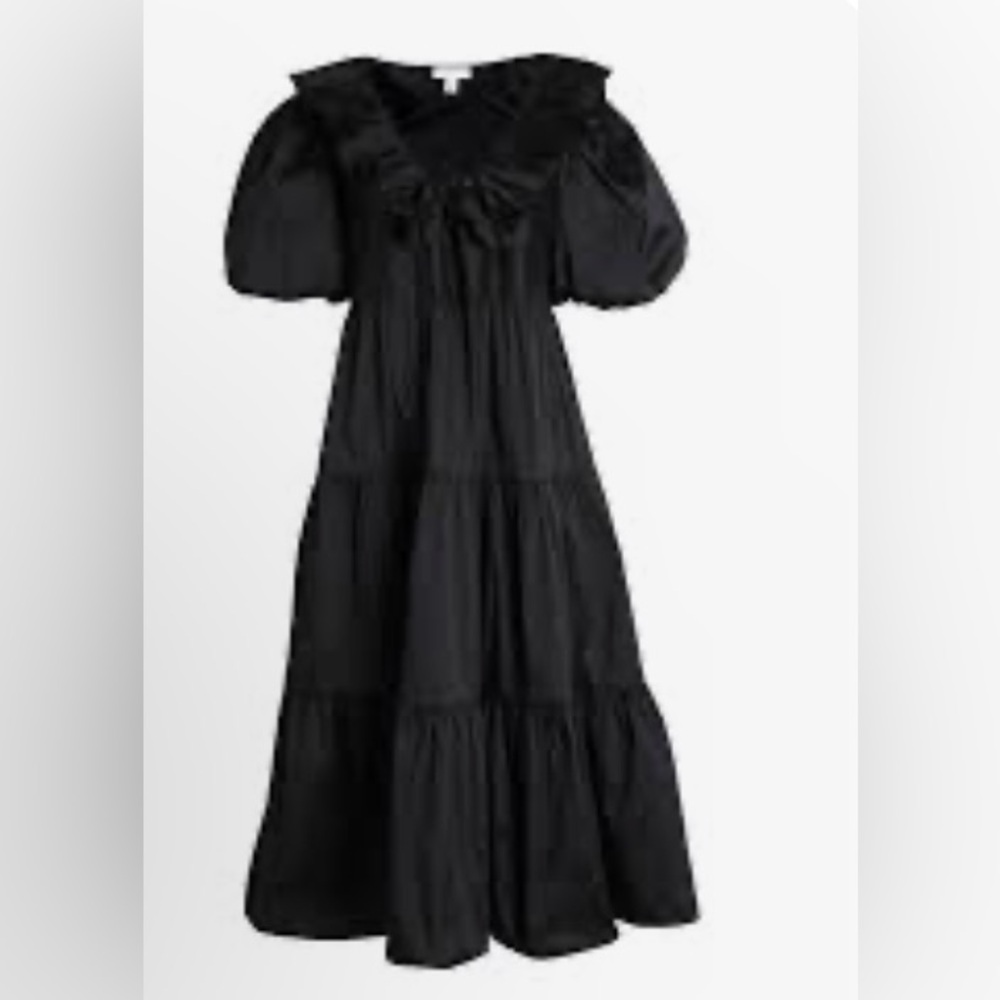 TOPSHOP Tiered Front Taffeta Midi Black Dress Size 14 - Picture 3 of 6